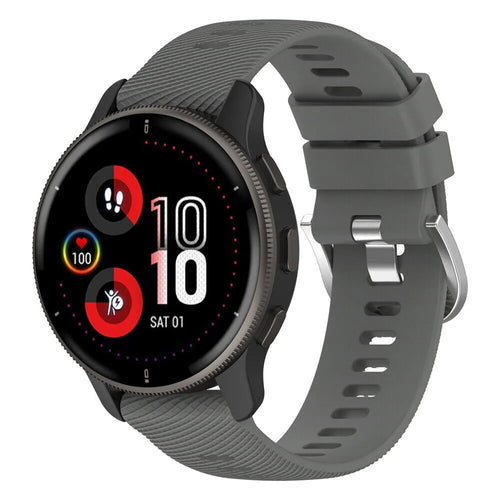 Silicone Strap, dark grey, on a watch, 3/4 front view