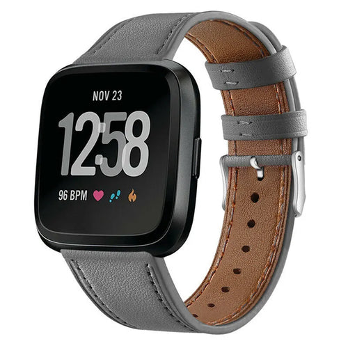 Modern Leather Strap, grey, on a watch, 3/4 front view