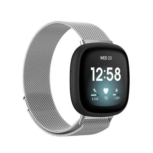 Milanese Strap, silver, on a watch, 3/4 front view