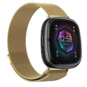 Milanese Strap, gold, on a watch, 3/4 front view