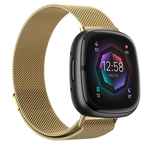 Milanese Strap, gold, on a watch, 3/4 front view