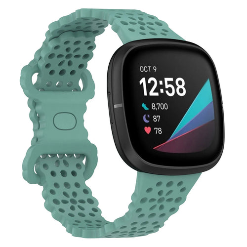 Patterned Silicone Strap, green, on a watch, 3/4 front view