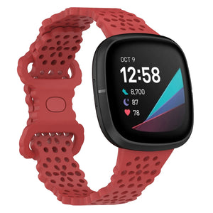 Patterned Silicone Strap, red, on a watch, 3/4 front view