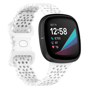 Patterned Silicone Strap, white, on a watch, 3/4 front view