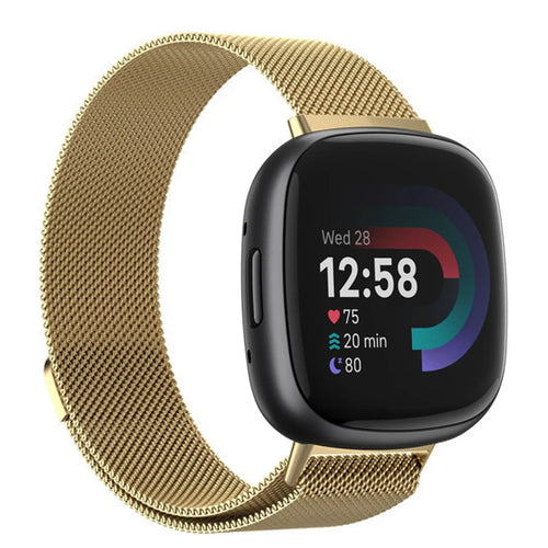 Milanese Strap, gold, on a watch, 3/4 front view