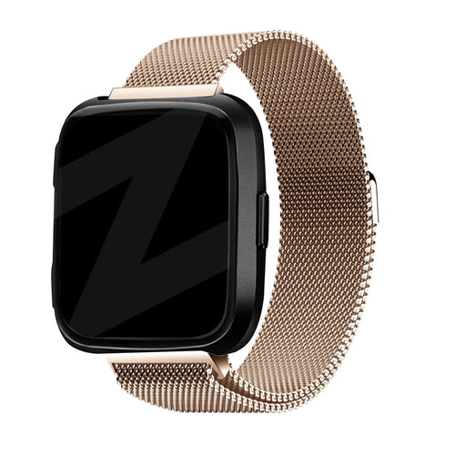 Milanese Loop Strap, rose gold, on a watch, 3/4 front view