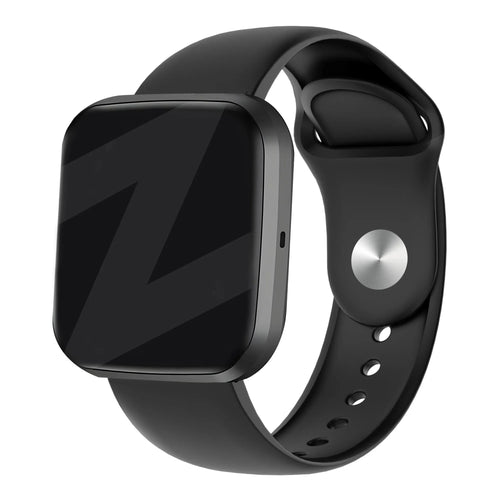 Silicone Sport Strap 'Deluxe', black, on a watch, 3/4 front view