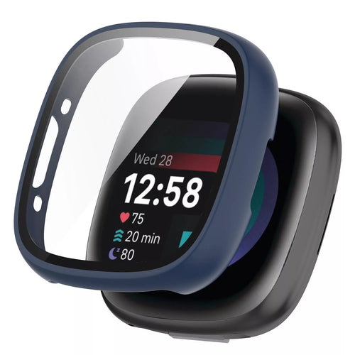 Funda rígida con vidrio Fitbit Versa 4 / Sense 2 (azul)