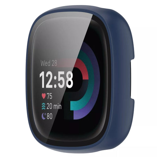 Funda rígida con vidrio Fitbit Versa 4 / Sense 2 (azul)