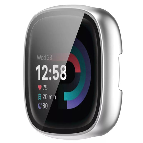 Funda rígida con vidrio Fitbit Versa 4 / Sense 2 (plata)
