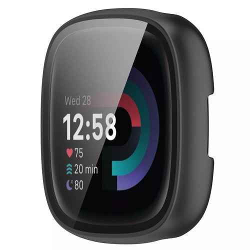 Funda rígida con vidrio Fitbit Versa 4 / Sense 2 (negra)