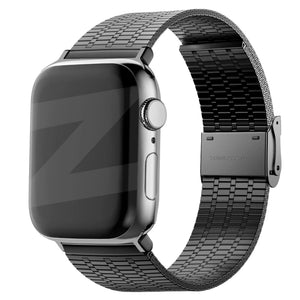 Adjustable Steel Strap, black, on a watch, 3/4 front view