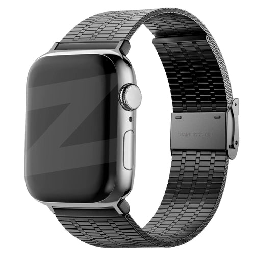 Adjustable Steel Strap, black, on a watch, 3/4 front view