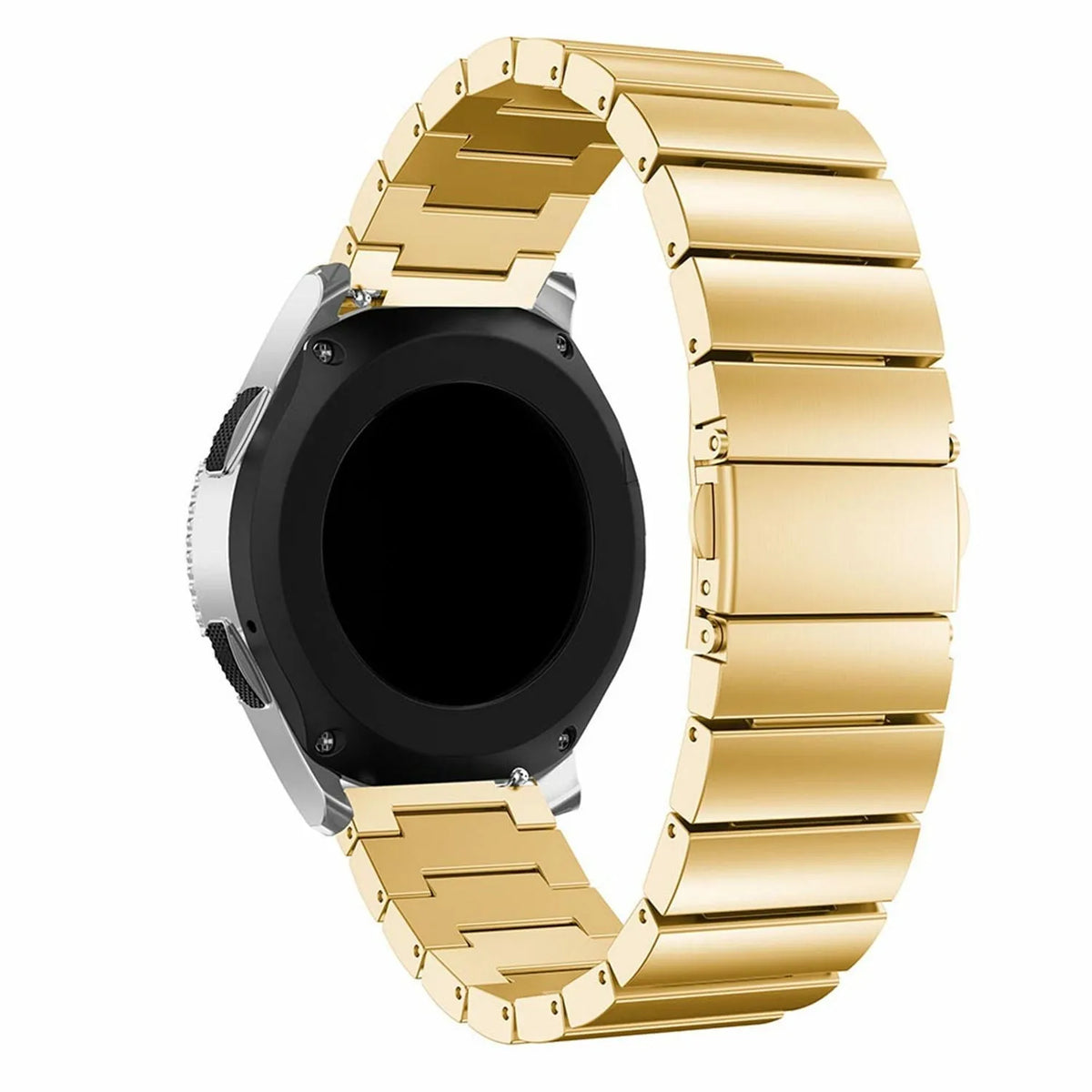 Premium Metal Strap, gold, on a watch, 3/4 front view