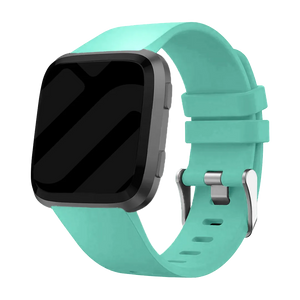Silicone Strap, aqua, on a watch, 3/4 front view