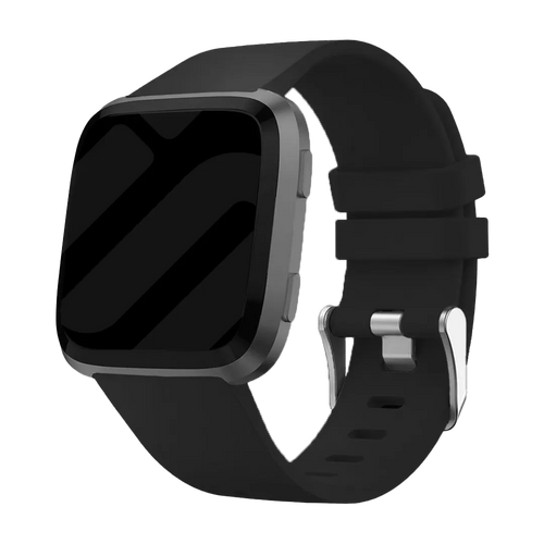 Silicone Strap, black, on a watch, 3/4 front view