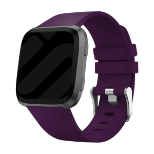 Silicone Strap, dark purple, on a watch, 3/4 front view