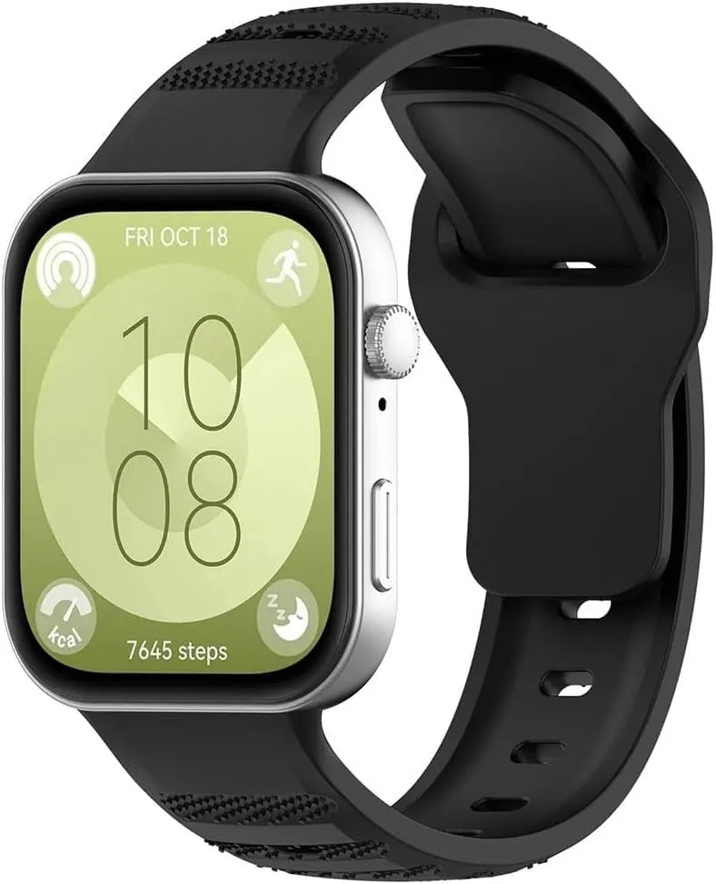 Outdoor Silicone Strap, black, on a watch, 3/4 front view