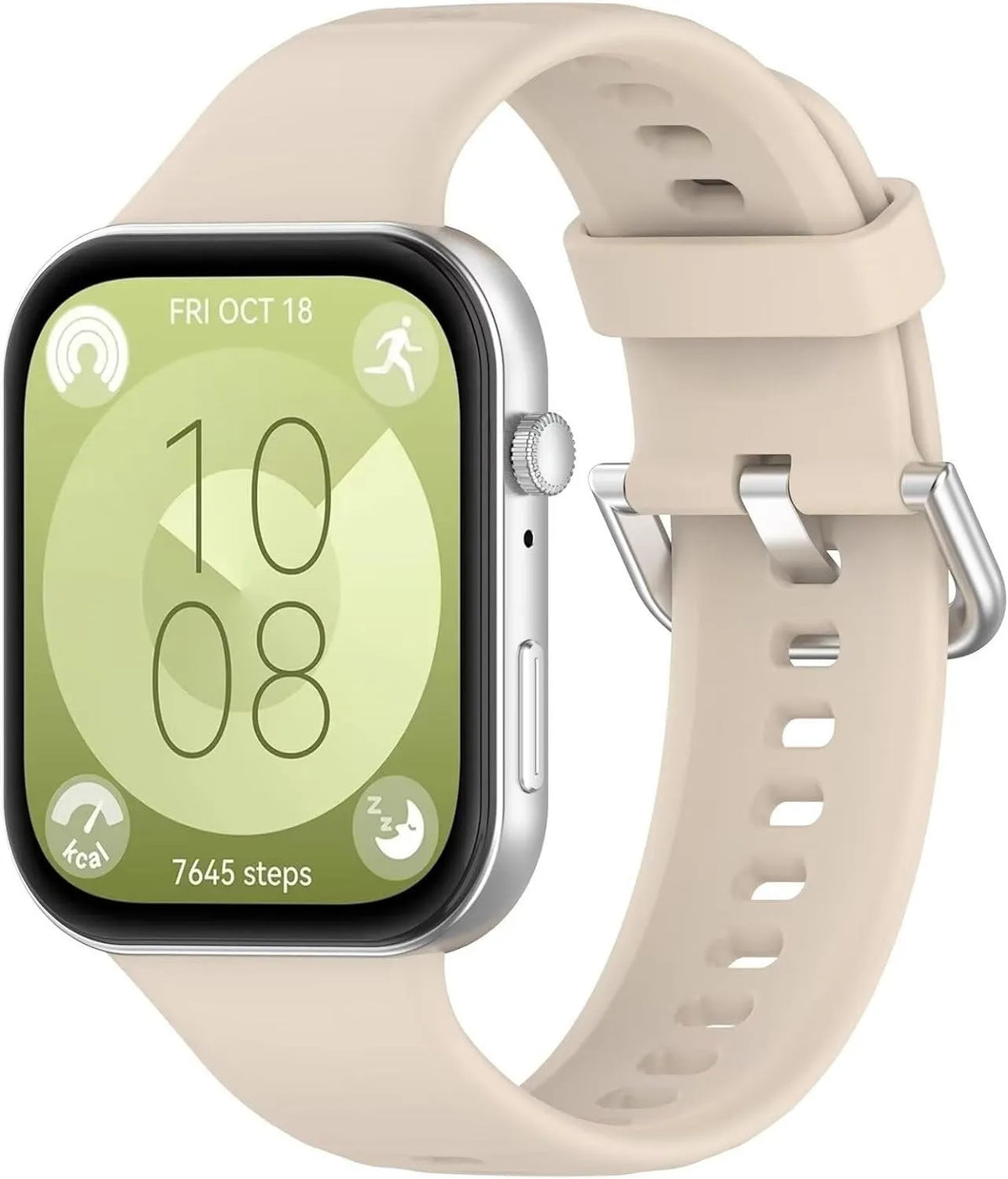 Silicone Strap, beige, on a watch, 3/4 front view