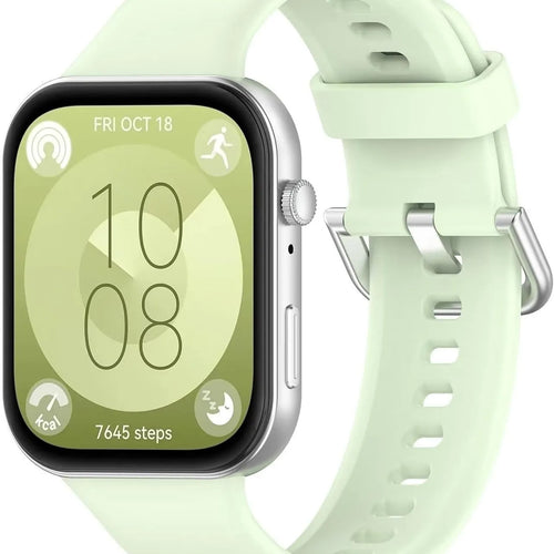 Silicone Strap, light green, on a watch, 3/4 front view