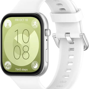 Silicone Strap, white, on a watch, 3/4 front view