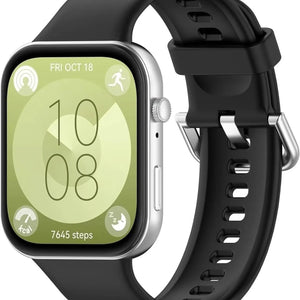 Silicone Strap, black, on a watch, 3/4 front view
