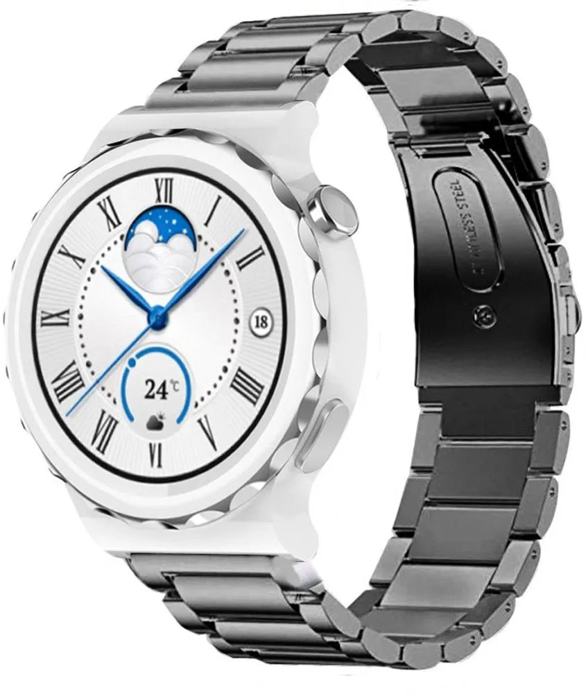 Titanium Strap, graphite, on a watch, 3/4 front view