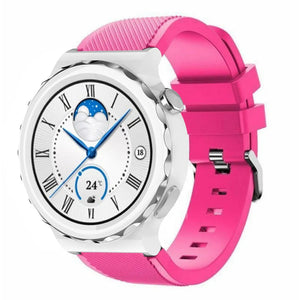 Twill Silicone Strap, bright pink, on a watch, 3/4 front view