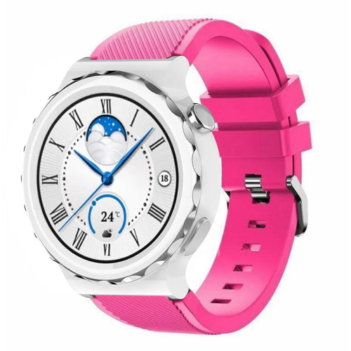 Twill Silicone Strap, bright pink, on a watch, 3/4 front view
