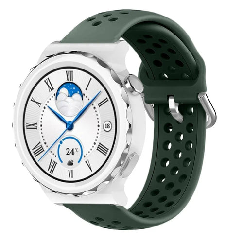 Breathable Silicone Strap, army green, on a watch, 3/4 front view