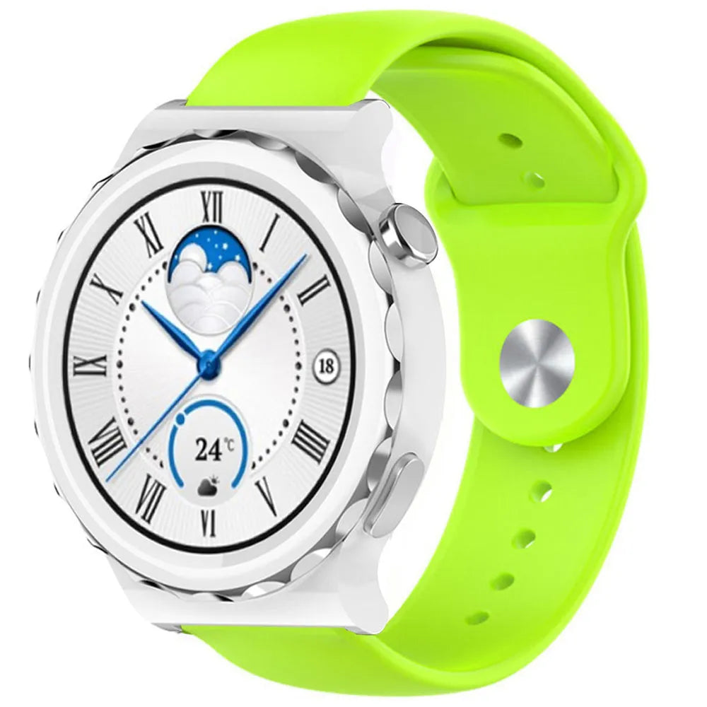 Silicone Sport Strap, light green, on a watch, 3/4 front view