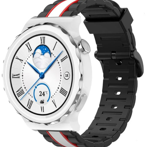 Silicone Special Edition Strap, black/white, on a watch, 3/4 front view