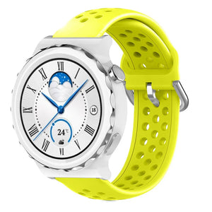 Breathable Silicone Strap, yellow, on a watch, 3/4 front view