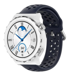 Breathable Silicone Strap, dark blue, on a watch, 3/4 front view