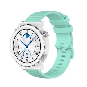 Premium Silicone Strap, aqua, on a watch, 3/4 front view