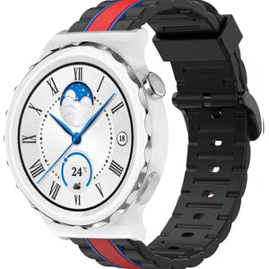 Silicone Special Edition Strap, black/red, on a watch, 3/4 front view
