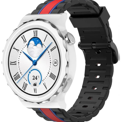 Silicone Special Edition Strap, black/red, on a watch, 3/4 front view