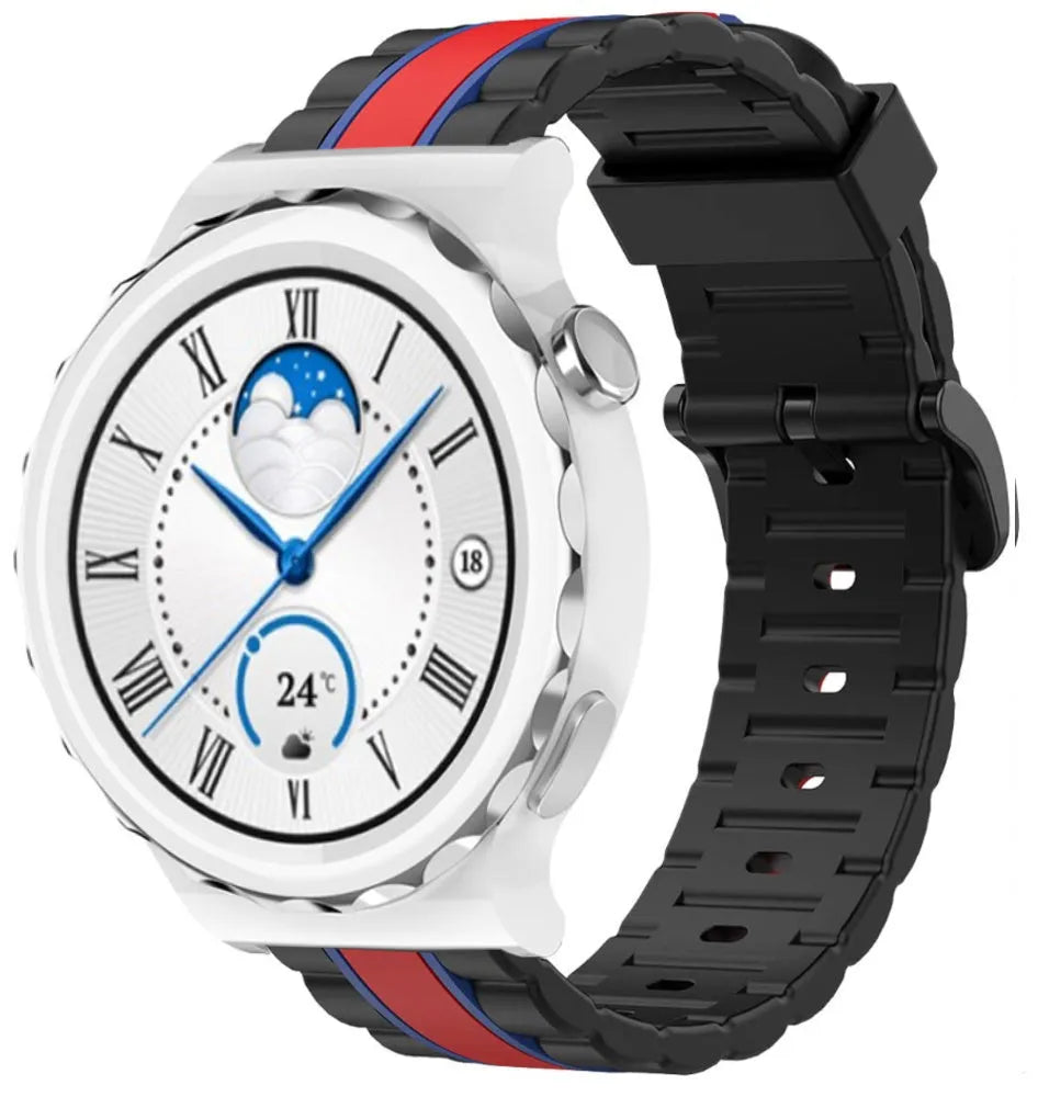 Silicone Special Edition Strap, black/red, on a watch, 3/4 front view