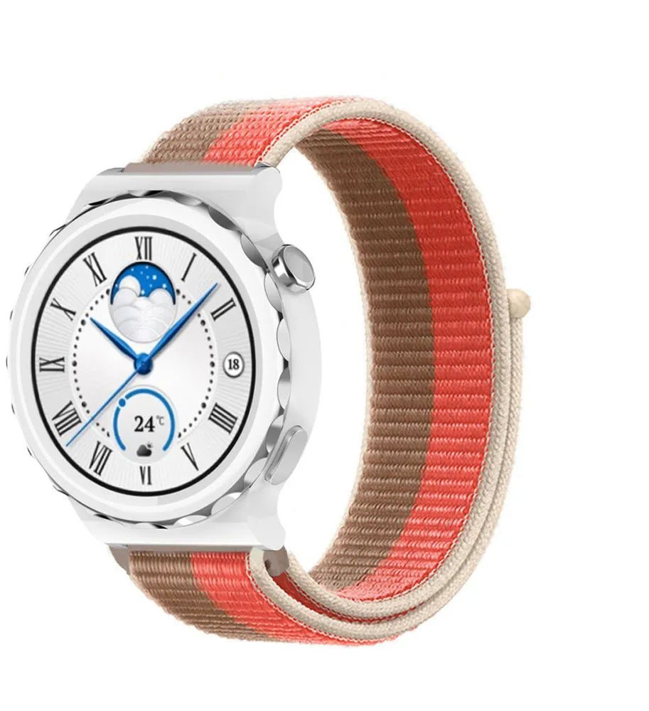 Nylon Strap, pink pomelo, on a watch, 3/4 front view