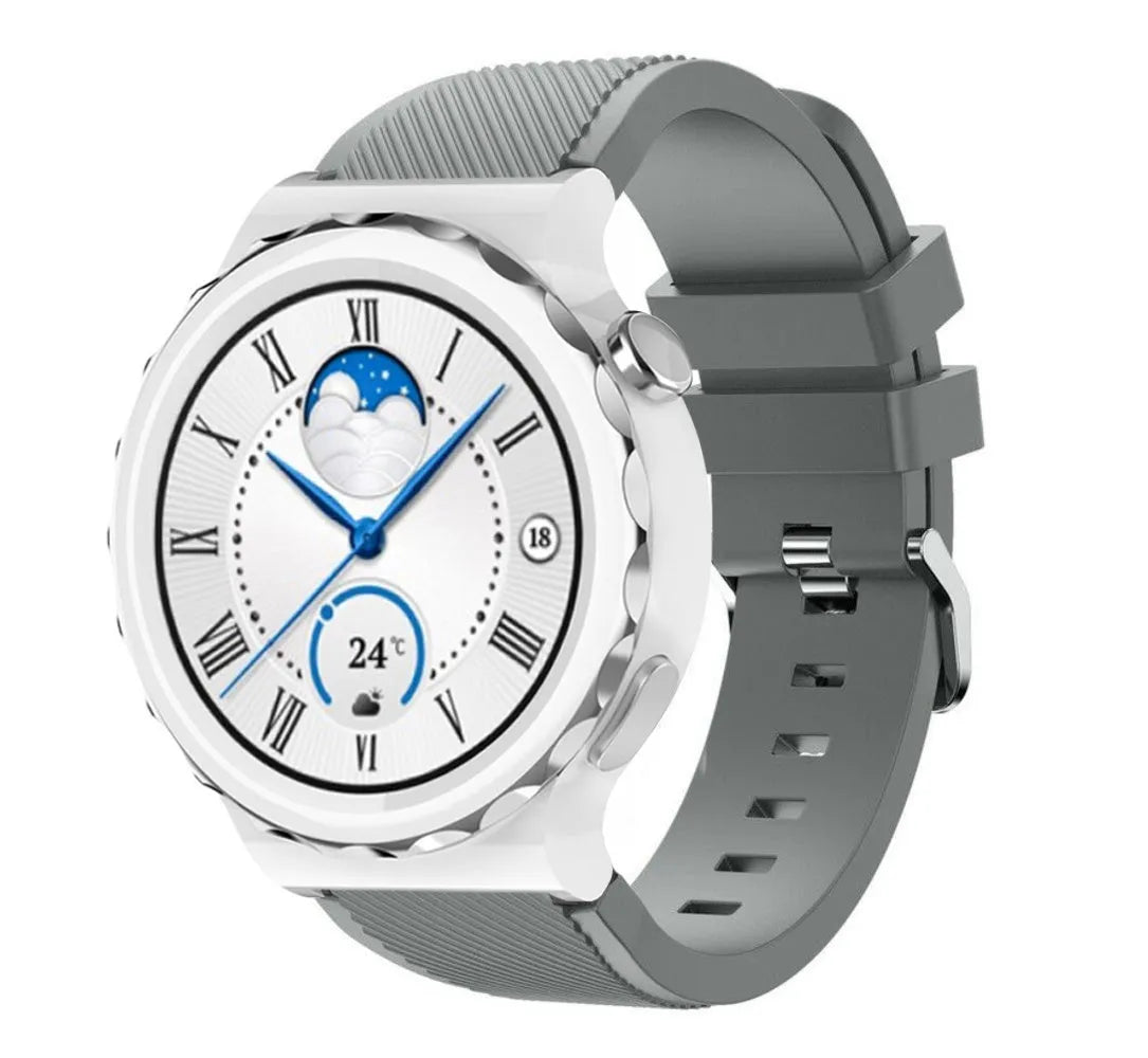 Twill Silicone Strap, grey, on a watch, 3/4 front view