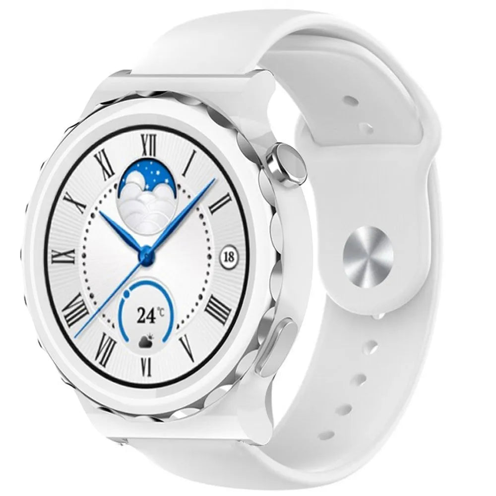 Silicone Sport Strap, white, on a watch, 3/4 front view