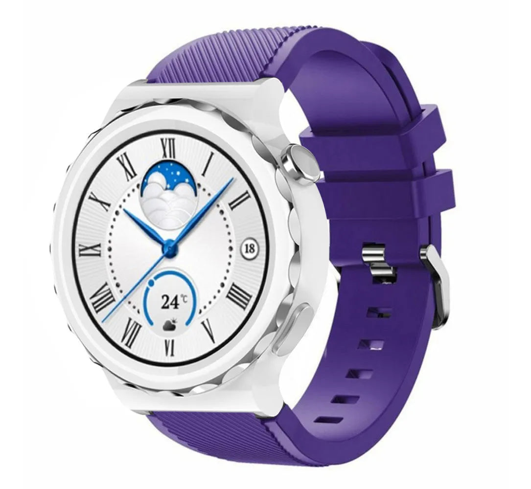 Twill Silicone Strap, purple, on a watch, 3/4 front view