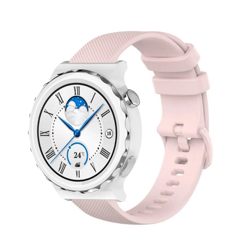 Premium Silicone Strap, pink, on a watch, 3/4 front view