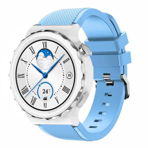Twill Silicone Strap, sand blue, on a watch, 3/4 front view