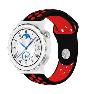 Silicone Sport Strap, black/red, on a watch, 3/4 front view
