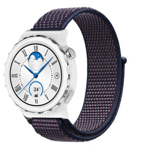 Nylon Strap, indigo blue, on a watch, 3/4 front view