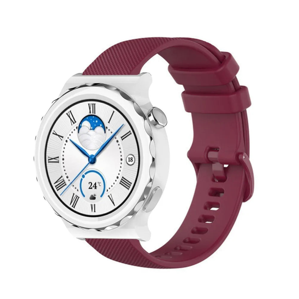 Premium Silicone Strap, dark red, on a watch, 3/4 front view