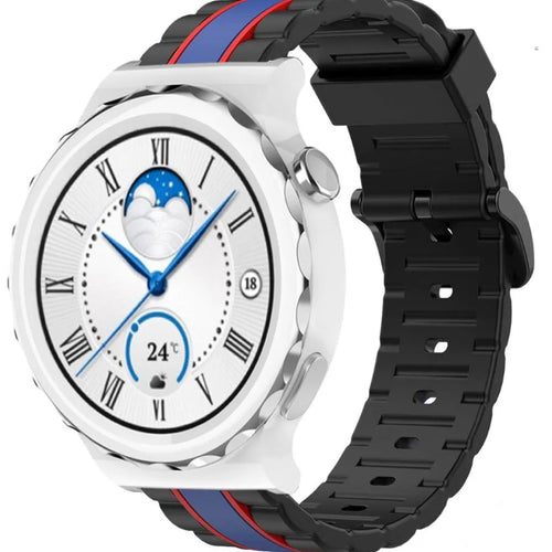 Silicone Special Edition Strap, black/blue, on a watch, 3/4 front view