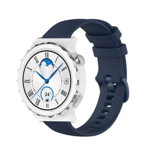 Premium Silicone Strap, dark blue, on a watch, 3/4 front view