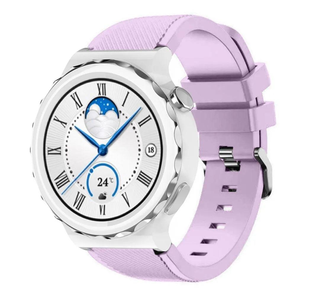 Twill Silicone Strap, lilac, on a watch, 3/4 front view